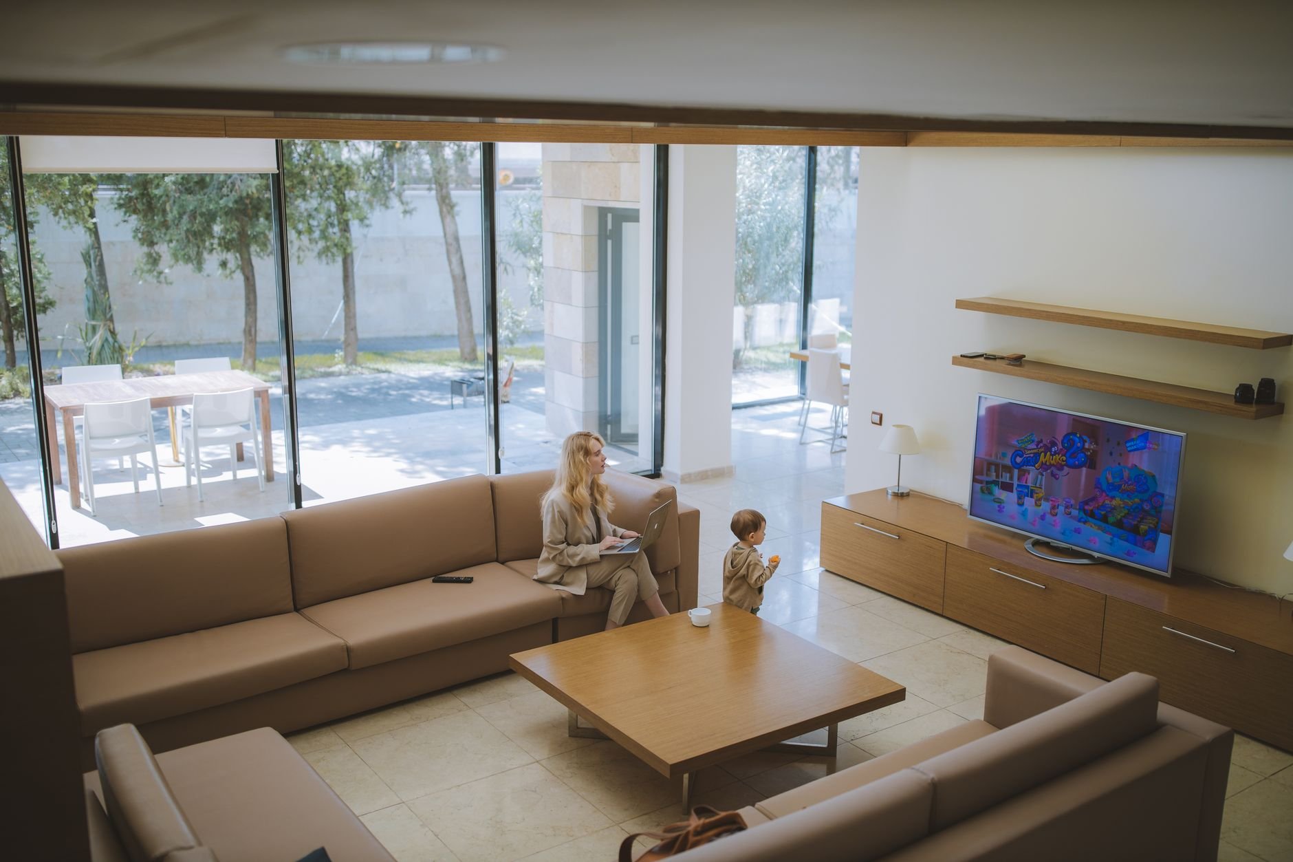 Warm, light-filled family living space